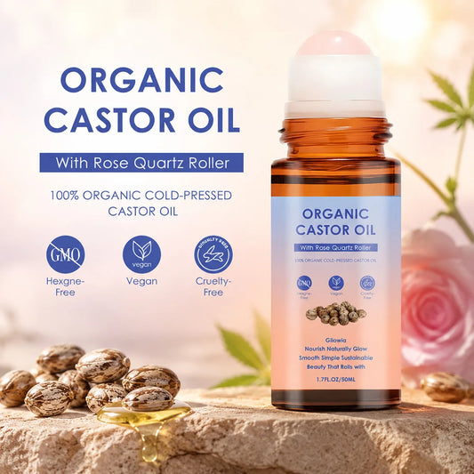Golden Castor Oil Roll On with Rose Quartz Roller